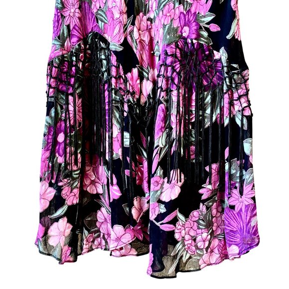 Dress Barn Vtg 90s Floral Lined Skirt with Fringe and Sequins and Beads - Picture 8 of 13